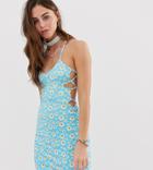One Above Another Strappy Bodycon Dress In Ditsy Daisy Print - Blue