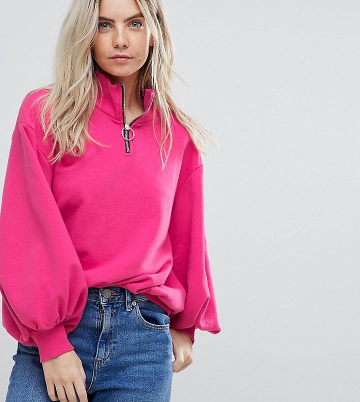 Chorus Petite Zippy Puller Funnel Neck Sweater - Pink