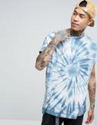 Asos Super Oversized T-shirt With Roll Sleeve And Spiral Tie Dye Wash - Blue