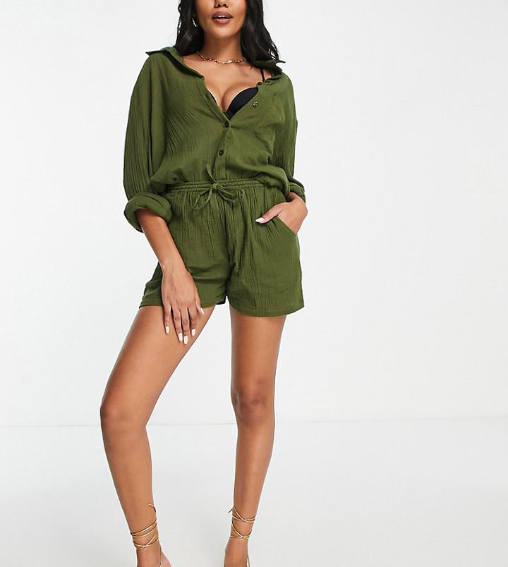 Esmee Exclusive Beach Shorts In Khaki - Part Of A Set-green
