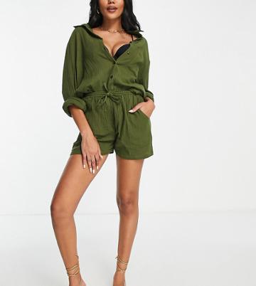 Esmee Exclusive Beach Shorts In Khaki - Part Of A Set-green