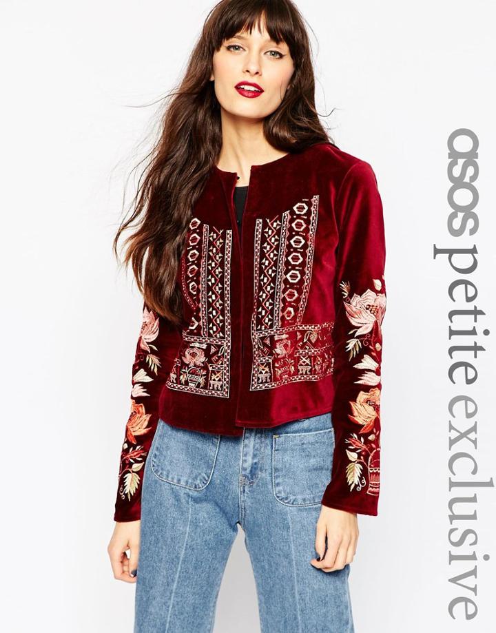 Asos Petite Velvet Devore Jacket - Oxblood