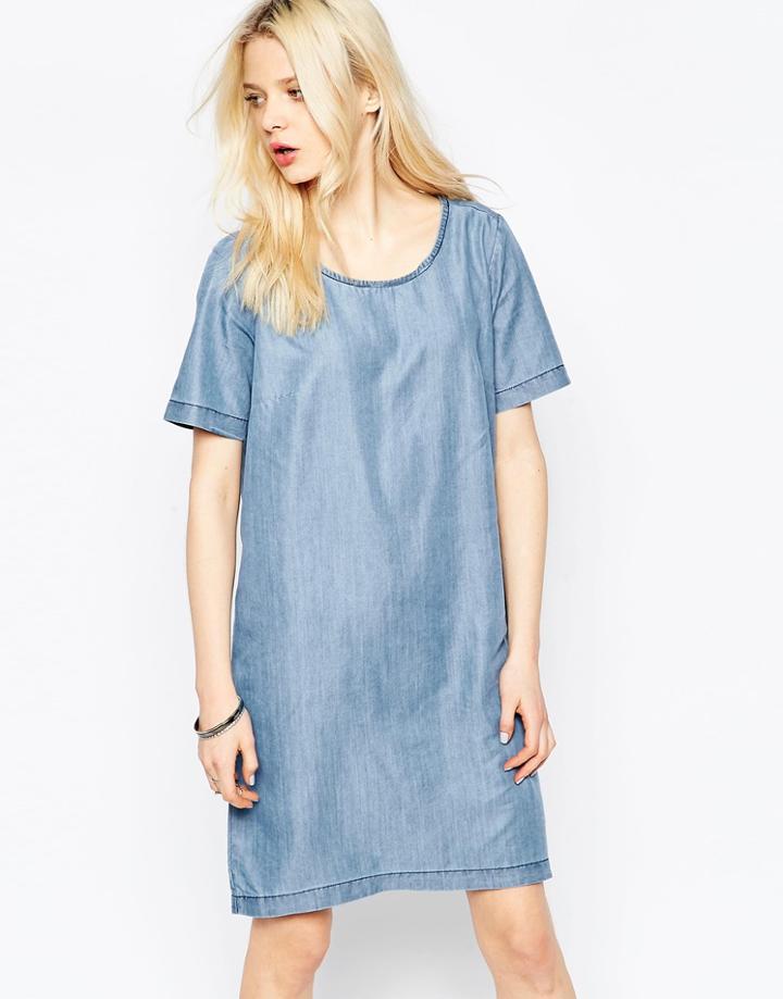 B.young Denim Midi Shift Dress - Med Blue