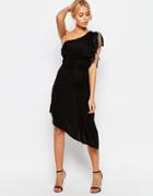 Pussycat London One Shoulder Dress With Fringe Detail - Black