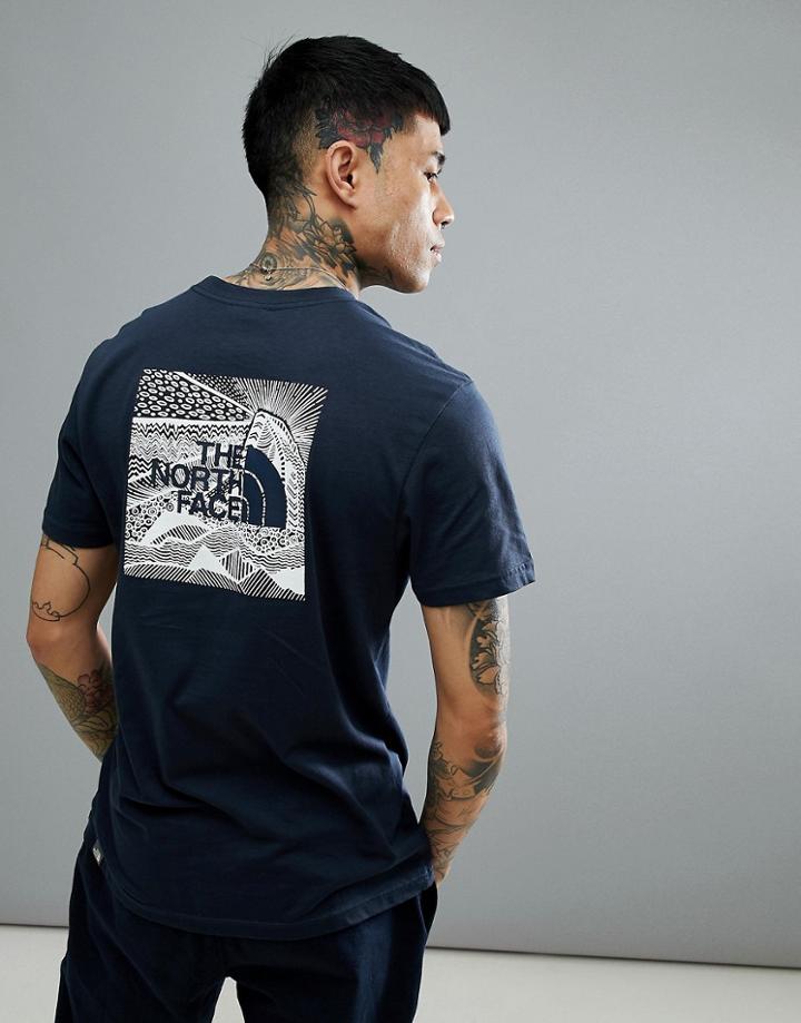 The North Face Redbox Celebration T-shirt Line Back Print In Navy - Navy