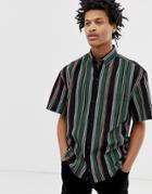 Weekday Mack Short Sleeve Stripe Shirt In Black - Black