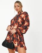 John Zack Tie Neck Dress In Abstract Horse Print-multi