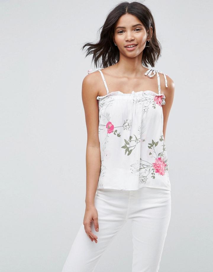 Pieces Emi Floral Print Cami Top - White