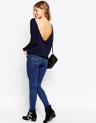 Asos The Scoop Back Top With Long Sleeves - Navy