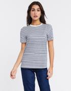 Selected Perfect Short Sleeve Stripe T-shirt In Dark Blue-green