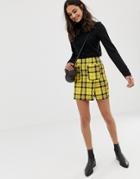 Asos Design Check Mini Skirt With Front Pockets-multi