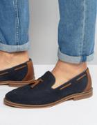 Asos Tassel Loafers In Blue Suede With Natural Sole - Navy