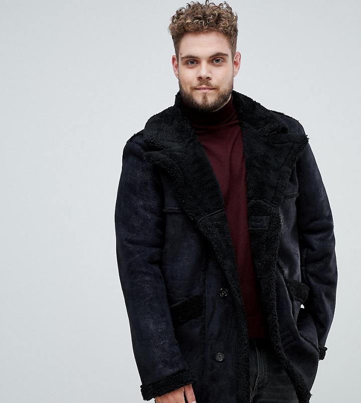 Asos Design Plus Faux Shearling Jacket In Black - Black