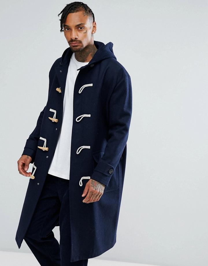Asos Wool Mix Oversized Duffle Coat In Navy - Navy