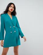 Asos Ultimate Mini Tux Dress With Pearl Buttons - Green