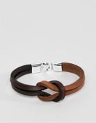 Asos Design Leather Bracelet In Black And Tan - Multi