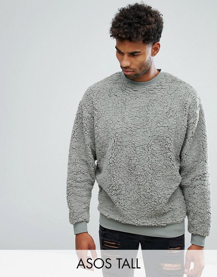Asos Tall Borg Oversized Sweatshirt - Green