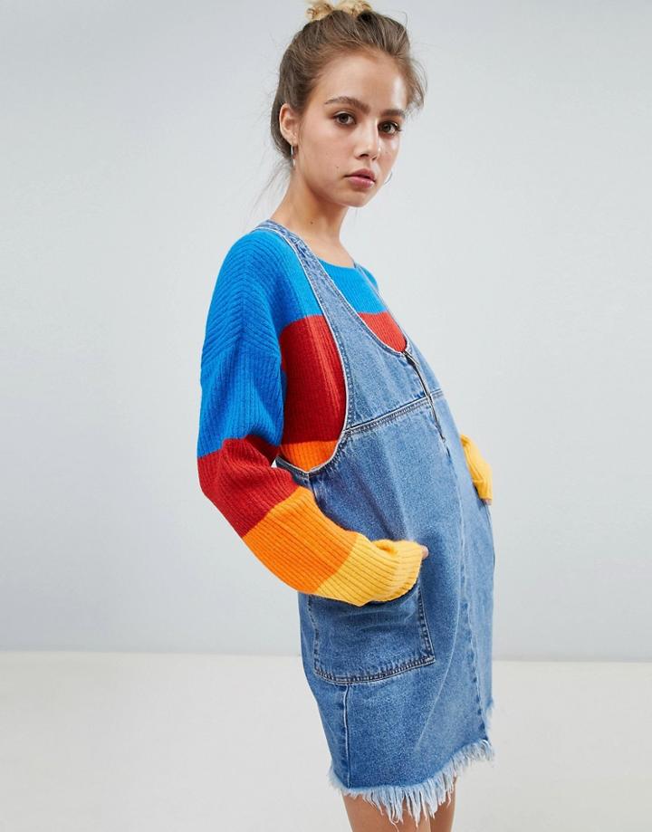 Noisy May Buckle Detail Pinafore Dress - Blue