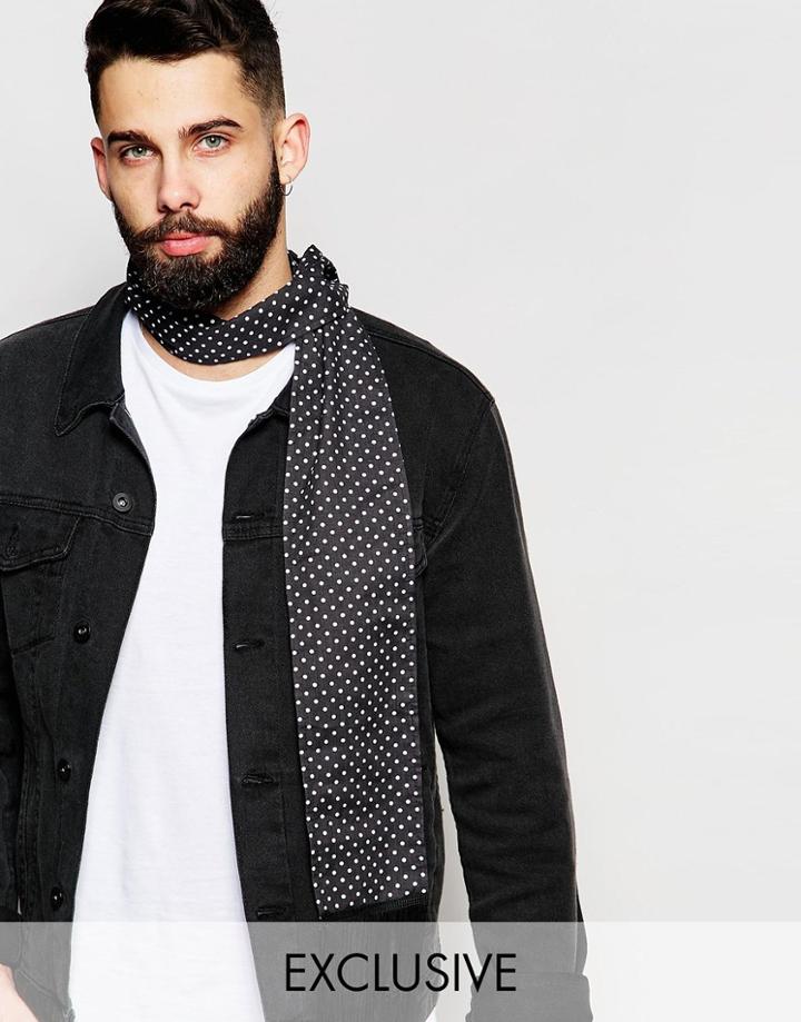 Reclaimed Vintage Skinny Polka Dot Tailoring Scarf - Black
