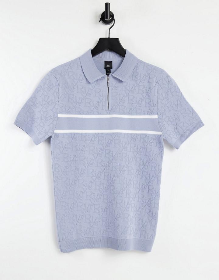 River Island Knitted Polo In Blue-blues