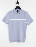 River Island Knitted Polo In Blue-blues