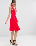 Asos Full Midi Dress With Lace Side Panel Detail - Red
