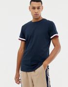 Jack & Jones Originals Longline T-shirt With Arm Cuff Stripe - Navy
