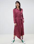 Custommade Buttondown Midi Dress In Leaf Print - Red