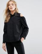 New Look Cold Shoulder Balloon Sleeve Shirt - Black