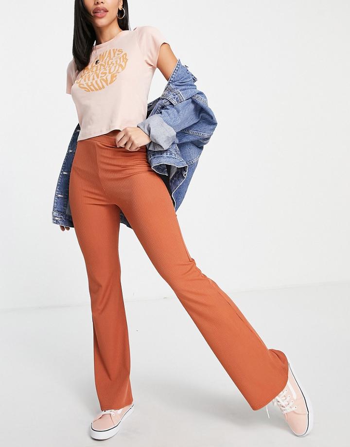 Miss Selfridge Rib Kickflare Pants In Rust-brown