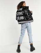 The Couture Club Logo Detail Velvet Cropped Padded Jacket In Black-multi