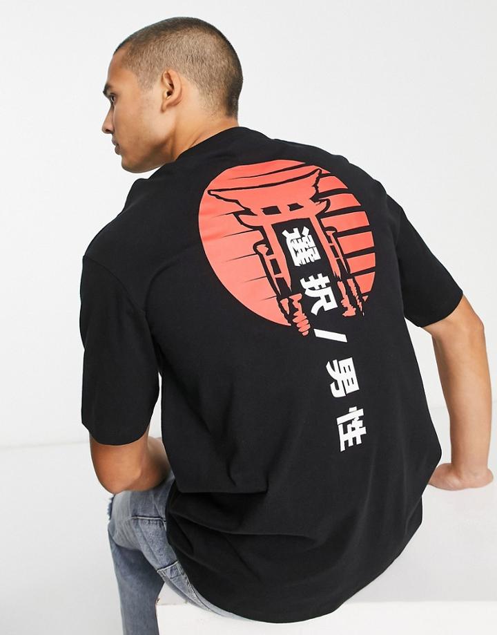 Selected Homme Oversized T-shirt With Temple Back Print In Black