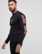 Yourturn Long Sleeve T-shirt In Black With Sleeve Print - Black