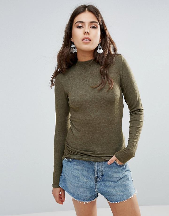 Pieces Sawanna Long Sleeve Turtleneck Tee - Green