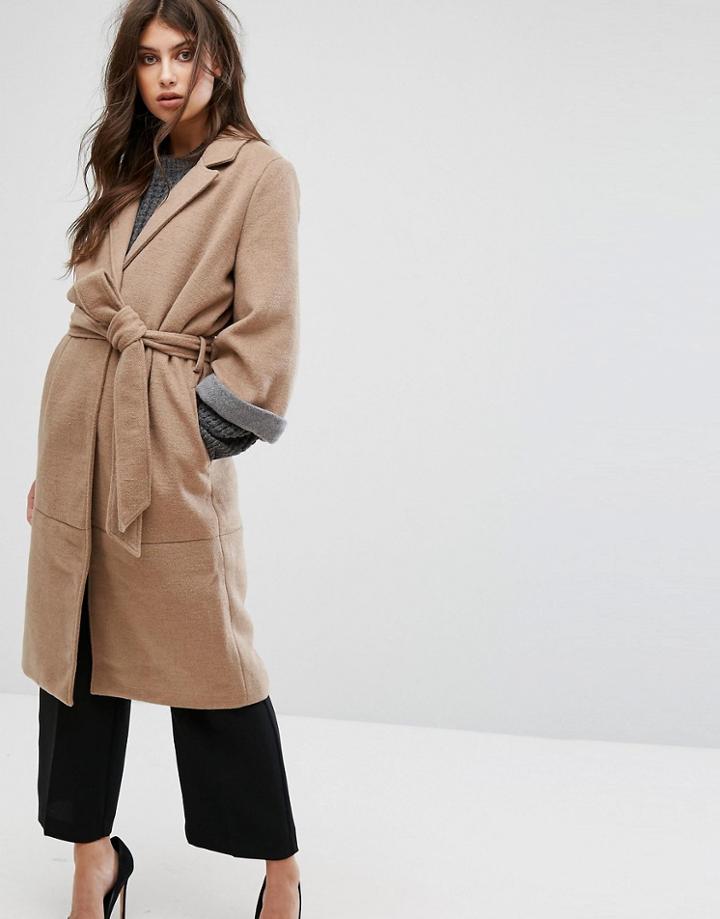 Y.a.s Belted 3/4 Sleeve Coat - Tan