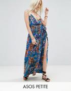 Asos Petite Woven Wrap Maxi Beach Dress In Oversized Bright Tapestry - Multi
