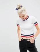 Asos Sweater In Rib With Short Sleeves And Tipping - White