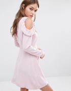 Fashion Union Cold Shoulder Smock Dress With Frills On Shoulder - Pink