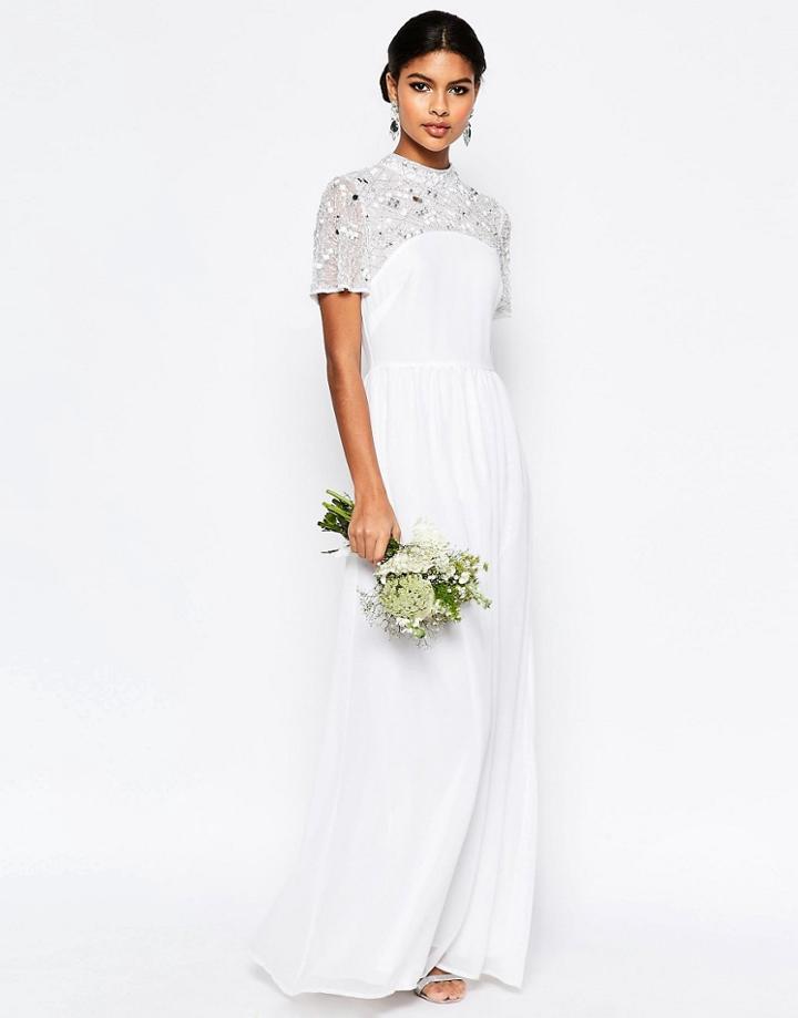 Asos Bridal High Neck Embellished Maxi Dress - White