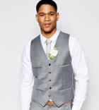 Noak Summer Flannel Weddingsuit Vest In Super Skinny Fit - Gray