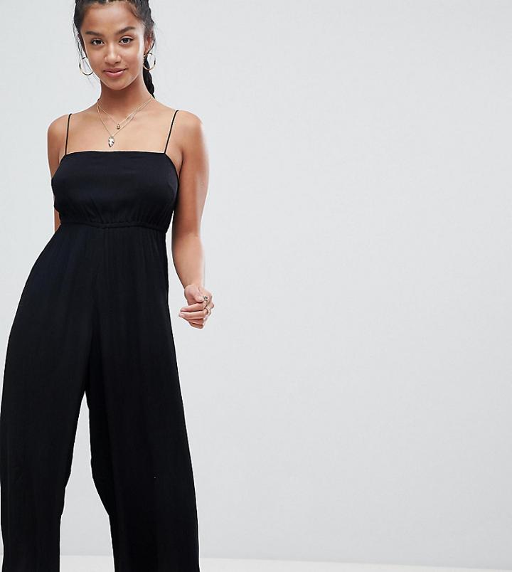 Asos Petite Pinny Jumpsuit In Crinkle - Black