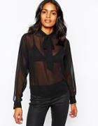 Diesel Button Back Chiffon Tie Neck Blouse - Black