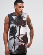 Religion Palm Tree Print Extreme Drop Armhole Tank - White