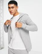 Asos Design Organic Blend Muscle Zip Up Hoodie In Gray-grey