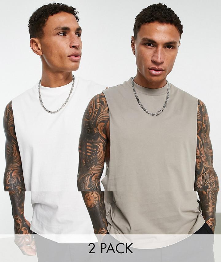 Asos Design 2 Pack Relaxed Fit Tank Top In Multi