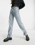 Missyempire Tie Detail Denim Jeans In Washed Blue-blues