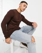 Asos Design Knitted Cotton Grandad Polo In Brown