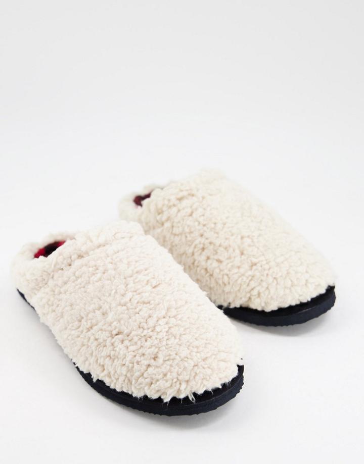 Jack & Jones All Over Sherpa Slippers In Beige-neutral