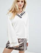 Outstanding Ordinary V Neck Cricket Style Sweater - Cream