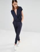 Selected Silla Wrap Front Jersey Jumpsuit - Navy